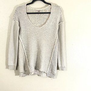 Rebecca Taylor Beige Chunky Knit Metallic Sweater